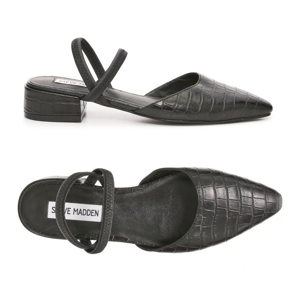 Steve Madden Daid Croc-Embossed Faux Leather Pointed Slip On Mules Black - 10